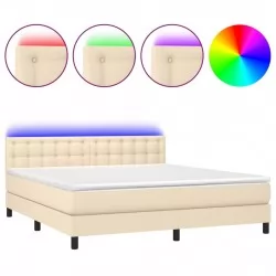 Боксспринг легло с матрак и LED, кремаво, 180x200 см, плат