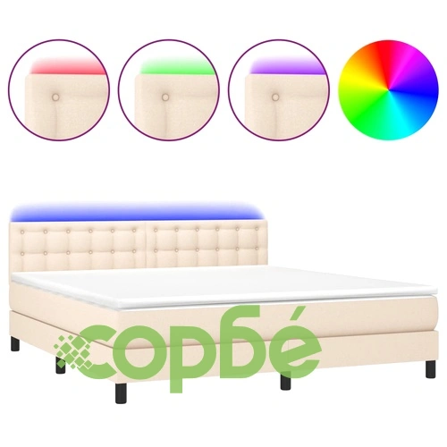 Боксспринг легло с матрак и LED, кремаво, 180x200 см, плат ➤ топ цена ➤ sorbe.bg