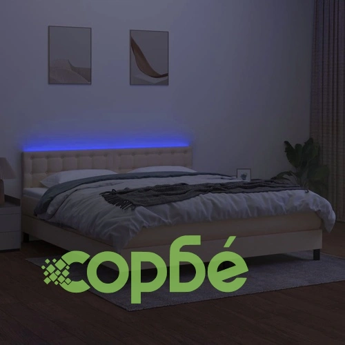 Боксспринг легло с матрак и LED, кремаво, 180x200 см, плат ➤ топ цена ➤ sorbe.bg