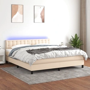 Боксспринг легло с матрак и LED, кремаво, 180x200 см, плат