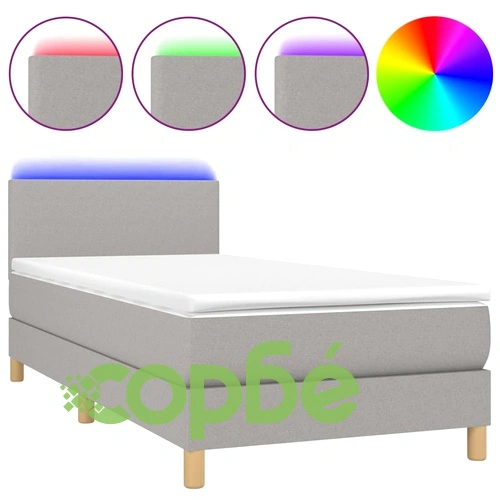 Боксспринг легло с матрак и LED, светлосиво, 80x200 см, плат ➤ топ цена ➤ sorbe.bg