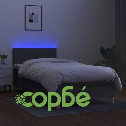 Боксспринг легло с матрак и LED, тъмнокафяво, 80x200 см, плат ➤ топ цена ➤ sorbe.bg