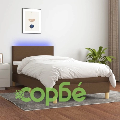 Боксспринг легло с матрак и LED, тъмнокафяво, 80x200 см, плат ➤ топ цена ➤ sorbe.bg
