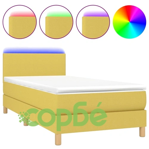 Боксспринг легло с матрак и LED, зелена, 90x190 см, плат ➤ топ цена ➤ sorbe.bg
