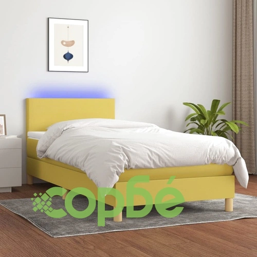 Боксспринг легло с матрак и LED, зелена, 90x190 см, плат ➤ топ цена ➤ sorbe.bg