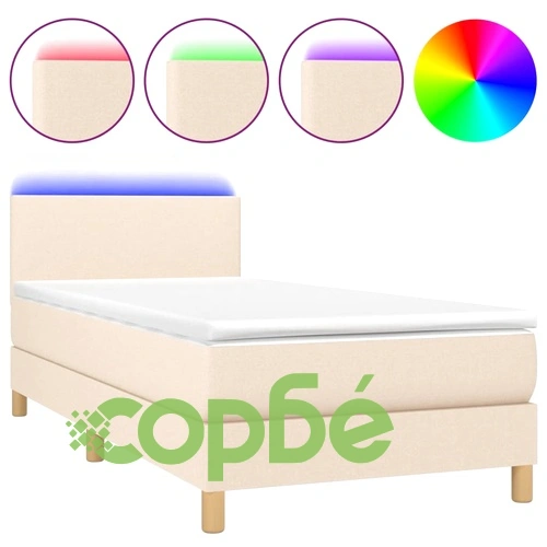 Боксспринг легло с матрак и LED, кремава, 90x200 см, плат ➤ топ цена ➤ sorbe.bg