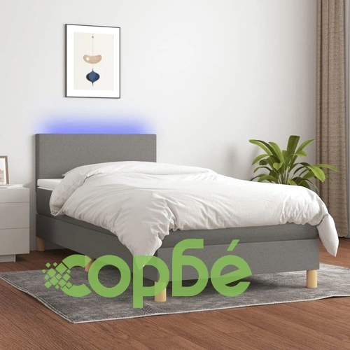 Боксспринг легло с матрак и LED, тъмносиво, 100x200 см, плат ➤ топ цена ➤ sorbe.bg