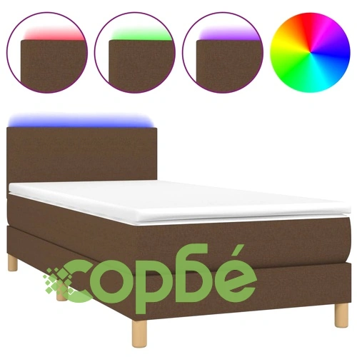 Боксспринг легло с матрак и LED, тъмнокафяво, 100x200 см, плат ➤ топ цена ➤ sorbe.bg