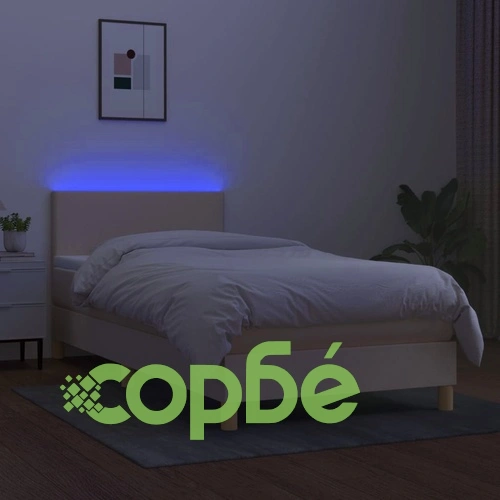 Боксспринг легло с матрак и LED, кремаво, 100x200 см, плат ➤ топ цена ➤ sorbe.bg
