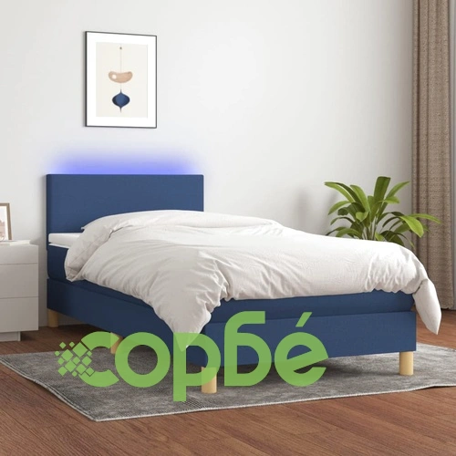 Боксспринг легло с матрак и LED, синьо, 100x200 см, плат ➤ топ цена ➤ sorbe.bg