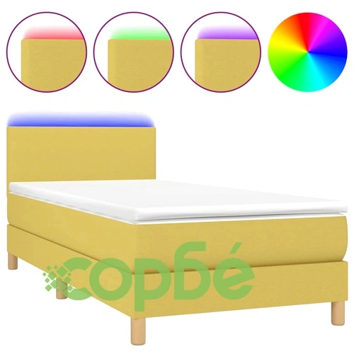 Боксспринг легло с матрак и LED, зелено, 100x200 см, плат ➤ топ цена ➤ sorbe.bg