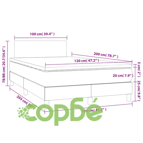 Боксспринг легло с матрак и LED, светлосиво, 120x200 см, плат ➤ топ цена ➤ sorbe.bg