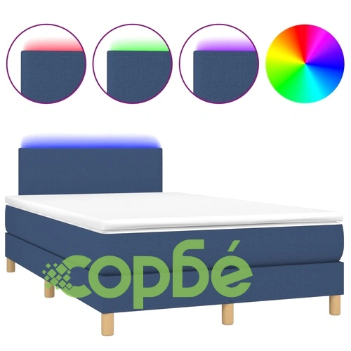 Боксспринг легло с матрак и LED, синьо, 120x200 см, плат ➤ топ цена ➤ sorbe.bg