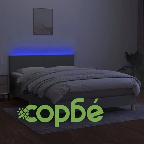 Боксспринг легло с матрак и LED, светлосиво, 140x190 см, плат ➤ топ цена ➤ sorbe.bg
