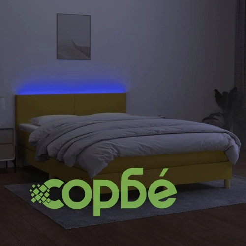 Боксспринг легло с матрак и LED, зелено, 140x190 см, плат ➤ топ цена ➤ sorbe.bg