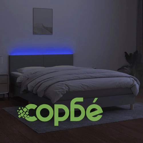 Боксспринг легло с матрак и LED, светлосиво, 140x200 см, плат ➤ топ цена ➤ sorbe.bg