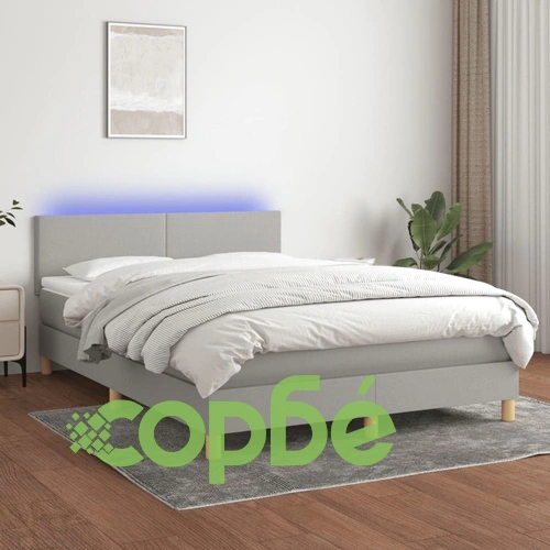 Боксспринг легло с матрак и LED, светлосиво, 140x200 см, плат ➤ топ цена ➤ sorbe.bg