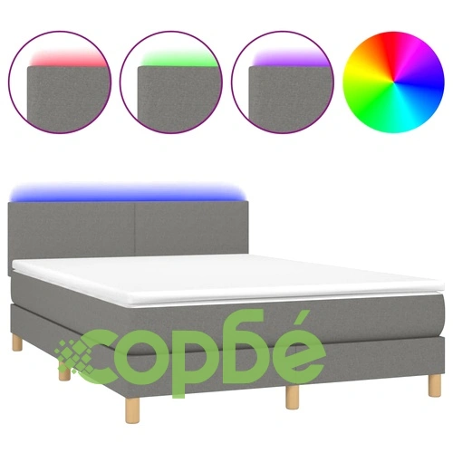 Боксспринг легло с матрак и LED, тъмносиво, 140x200 см, плат ➤ топ цена ➤ sorbe.bg
