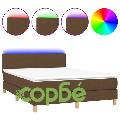 Боксспринг легло с матрак и LED, тъмнокафяво, 140x200 см, плат ➤ топ цена ➤ sorbe.bg