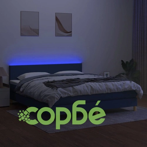 Боксспринг легло с матрак и LED, синьо, 160x200 см, плат ➤ топ цена ➤ sorbe.bg
