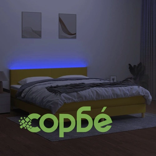 Боксспринг легло с матрак и LED, зелено, 160x200 см, плат ➤ топ цена ➤ sorbe.bg