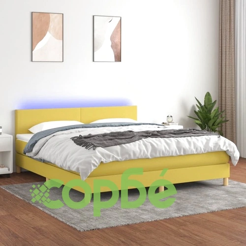 Боксспринг легло с матрак и LED, зелено, 160x200 см, плат ➤ топ цена ➤ sorbe.bg