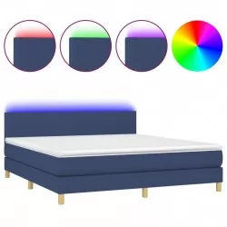 Боксспринг легло с матрак и LED, синьо, 180x200 см, плат
