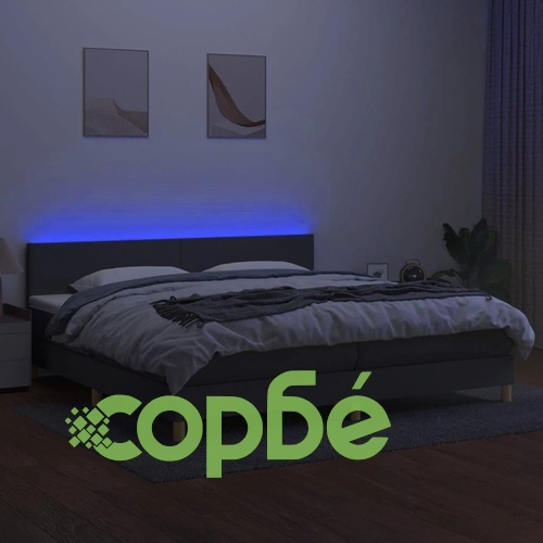 Боксспринг легло с матрак и LED, тъмносиво, 200x200 см, плат ➤ топ цена ➤ sorbe.bg