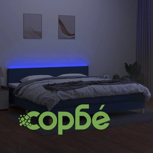 Боксспринг легло с матрак и LED, синя, 200x200 см, плат ➤ топ цена ➤ sorbe.bg