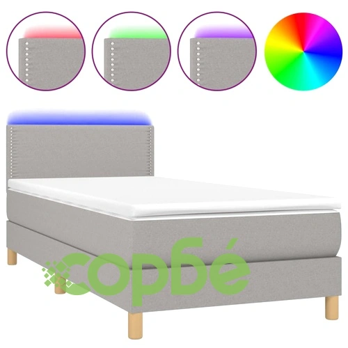 Боксспринг легло с матрак и LED, светлосиво, 90x200 см, плат ➤ топ цена ➤ sorbe.bg