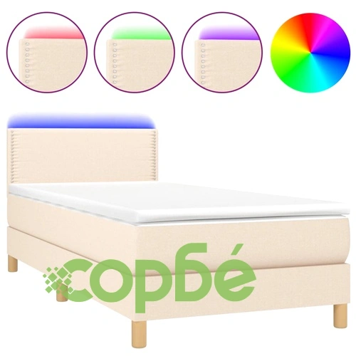 Боксспринг легло с матрак и LED, кремава, 90x200 см, плат ➤ топ цена ➤ sorbe.bg