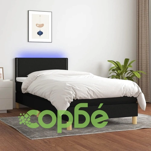 Боксспринг легло с матрак и LED, черно, 100x200 см, плат ➤ топ цена ➤ sorbe.bg