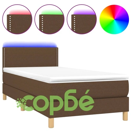 Боксспринг легло с матрак и LED, тъмнокафяво, 100x200 см, плат ➤ топ цена ➤ sorbe.bg