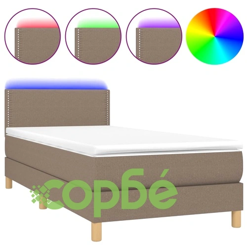 Боксспринг легло с матрак и LED, таупе, 100x200 см, плат ➤ топ цена ➤ sorbe.bg
