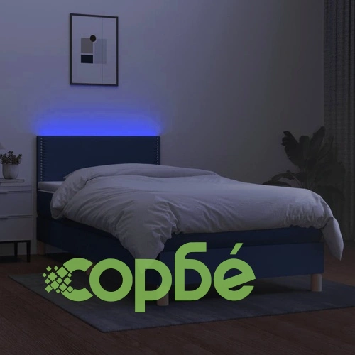 Боксспринг легло с матрак и LED, синьо, 100x200 см, плат ➤ топ цена ➤ sorbe.bg