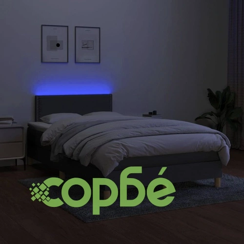 Боксспринг легло с матрак и LED, тъмносиво, 120x200 см, плат ➤ топ цена ➤ sorbe.bg