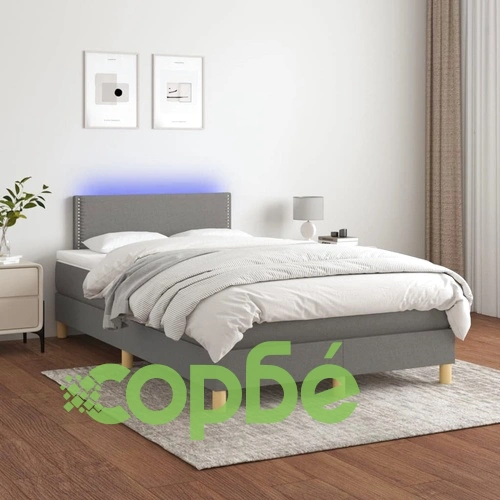 Боксспринг легло с матрак и LED, тъмносиво, 120x200 см, плат ➤ топ цена ➤ sorbe.bg