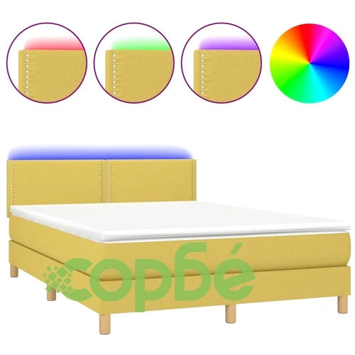 Боксспринг легло с матрак и LED, зелено, 140x190 см, плат ➤ топ цена ➤ sorbe.bg