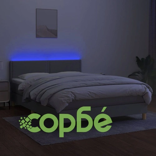 Боксспринг легло с матрак и LED, светлосиво, 140x200 см, плат ➤ топ цена ➤ sorbe.bg
