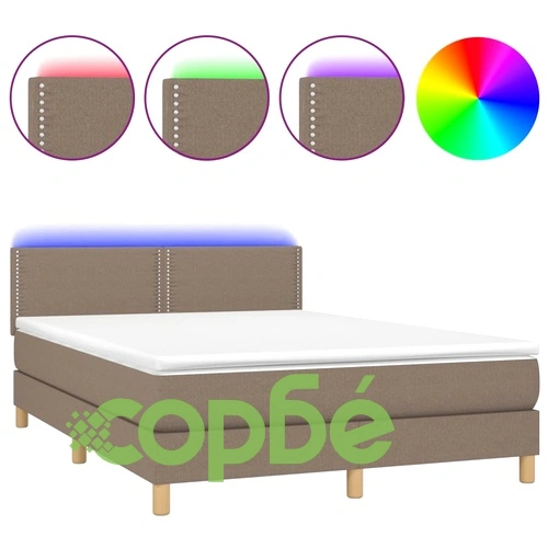 Боксспринг легло с матрак и LED, таупе, 140x200 см, плат ➤ топ цена ➤ sorbe.bg