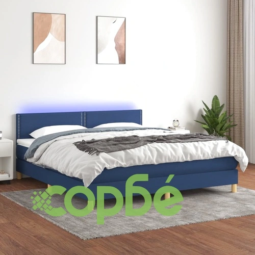 Боксспринг легло с матрак и LED, синьо, 160x200 см, плат ➤ топ цена ➤ sorbe.bg