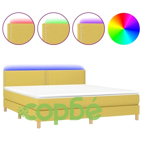 Боксспринг легло с матрак и LED, зелено, 180x200 см, плат ➤ топ цена ➤ sorbe.bg