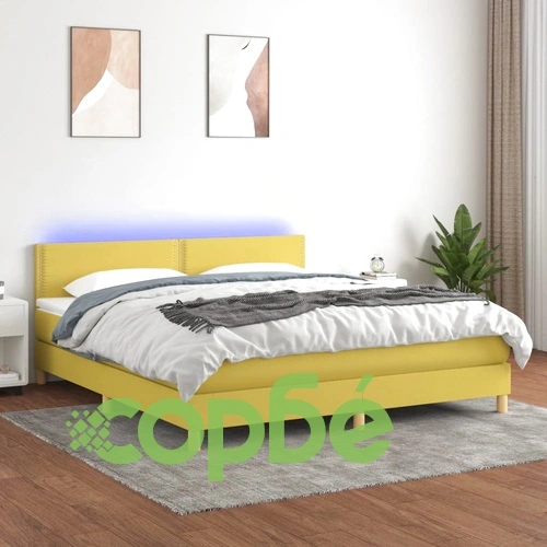 Боксспринг легло с матрак и LED, зелено, 180x200 см, плат ➤ топ цена ➤ sorbe.bg