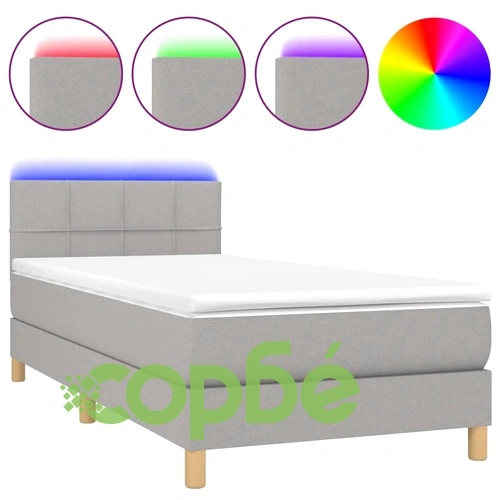 Боксспринг легло с матрак и LED, светлосиво, 80x200 см, плат ➤ топ цена ➤ sorbe.bg