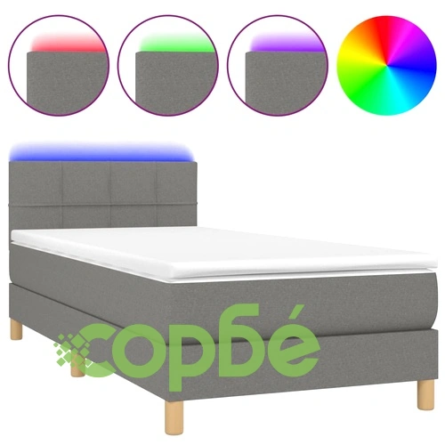 Боксспринг легло с матрак и LED, тъмносива, 90x190 см, плат ➤ топ цена ➤ sorbe.bg