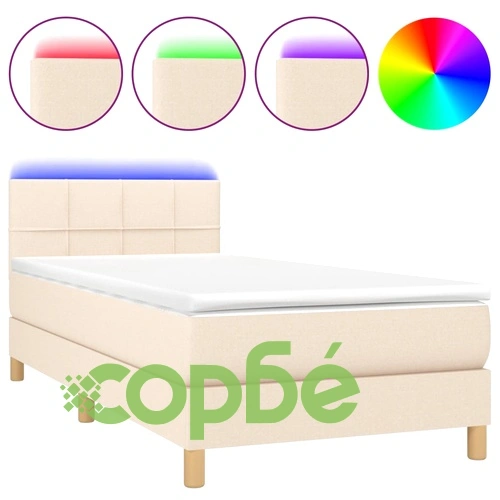 Боксспринг легло с матрак и LED, кремава, 90x190 см, плат ➤ топ цена ➤ sorbe.bg