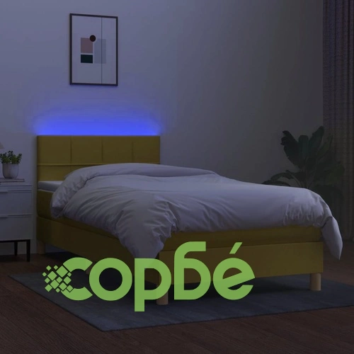 Боксспринг легло с матрак и LED, зелена, 90x190 см, плат ➤ топ цена ➤ sorbe.bg