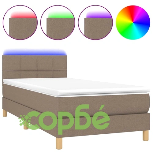 Боксспринг легло с матрак и LED, таупе, 90x200 см, плат ➤ топ цена ➤ sorbe.bg