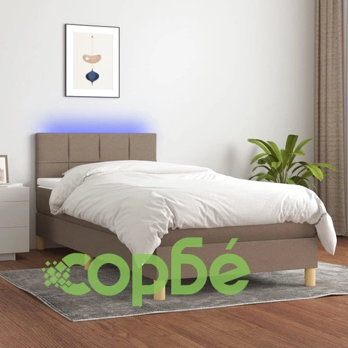 Боксспринг легло с матрак и LED, таупе, 90x200 см, плат ➤ топ цена ➤ sorbe.bg