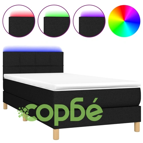 Боксспринг легло с матрак и LED, черно, 100x200 см, плат ➤ топ цена ➤ sorbe.bg